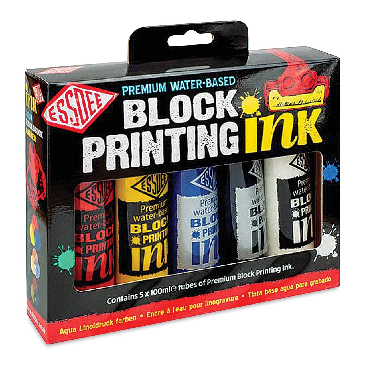 Essdee Premium Water Based Block Printing Ink Set - Primary Set of 5, 100 ml Tubes